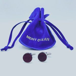NWOT MERIT OCEAN Brown and Silver Cuff Links with Blue Jewelry Bag